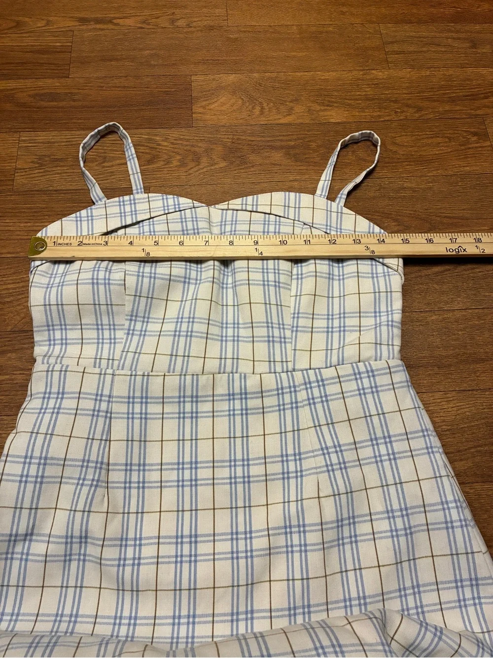 Sleeveless Plaid A-Line Dress in Cream and Light Blue Size Medium